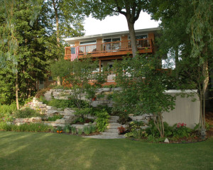 This natural retaing wall and stair system make for a great transition to the lakeshore below.