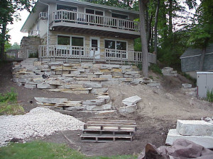 Careful attention was given to the placement of each stone to match the shapes and grades of the retaining walls and of the steps and landings.